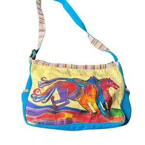 Vintage 90s Laurel Burch Crossbody tote bag Dancing Horses Vibrant Whimsical